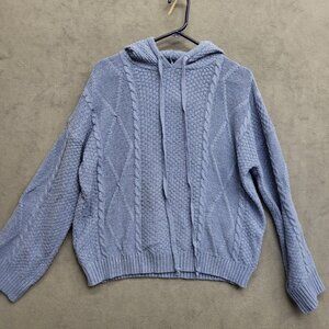 Misslook Womens Size Small Periwinkle Blue Cable Knit‎ Hooded Sweater